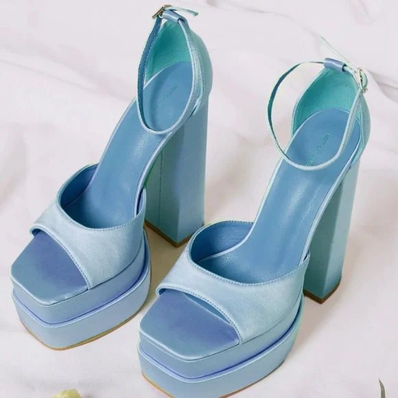 PrettyLittleThing Shoes Blue Platform Block Heels Poshmark